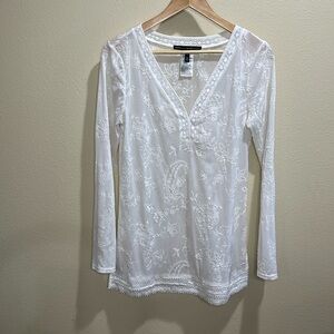 WHBM Womens Sheer Mesh Floral Embroidered size small Long Sleeve Top